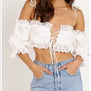 For Love and Lemons Anabelle Eyelet crop top white